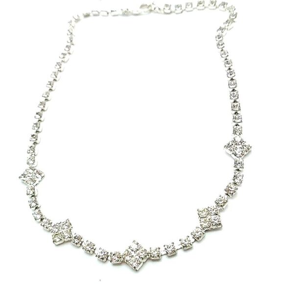 Crystal Rhinestone Choker Necklace Silver-tone Rhodium Plated - Picture 12 of 13